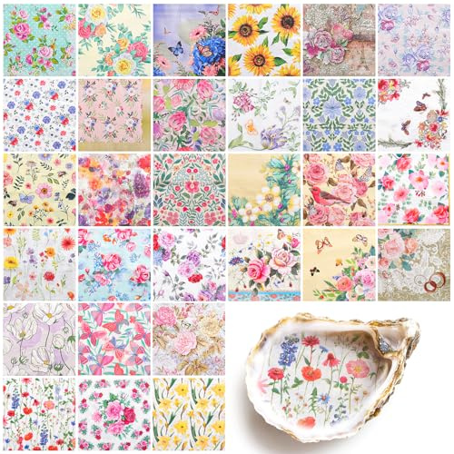 NatNarr 30 Pack Decoupage Napkins, 30 Styles Vintage Floral Napkins