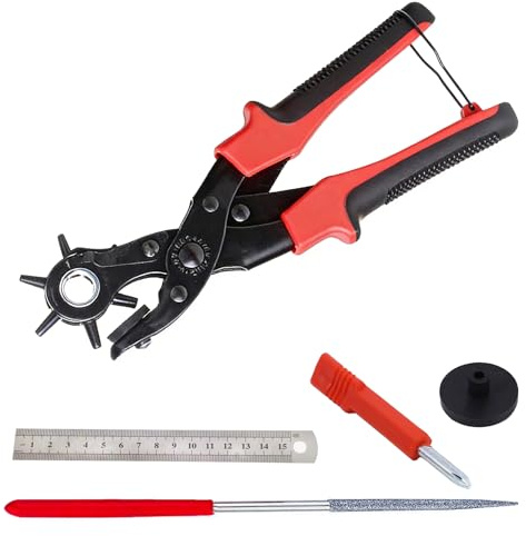 Perforador de Cuero Resistente, Maquina Hacer Agujeros Cinturones, Alicate Sacabocados para Agujeros de Cinturón, para Cinturones, Bolsos y Pulseras Incluye Vástago y Accesorios