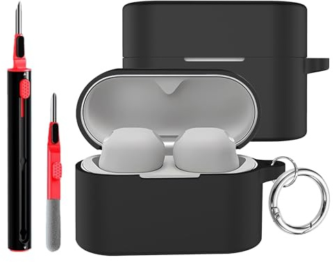 FDHYFGDY Hülle für Sony WF-1000XM6 Case,Silikon-Schutzhülle Kompatibel mit Sony WF-1000XM6,Weich und Stoßfest, Ultradünn, Rundumschutz, mit Reinigungsstift und Karabiner-Schwarz