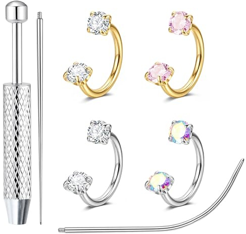 Krfy 18G Hufeisen Nasenpiercing Septum Nostril Piercing Ring Set | Hypoallergenic Piercing Ohr Tragus Helix Ring,Innengewinde Ohrstecker Damen, Gold Silber Lippenpiercing Nasenpiercing Schmuck