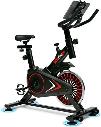 VitaForge Vélo d'appartement Vélo d'exercice silencieux avec résistance magnétique réglable Vélo fixe à domicile avec réglage de hauteur Entraînement cardio compact (Noir/Rouge)