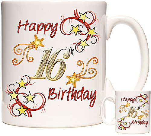 HAPPY 16TH BIRTHDAY MUG, Birthday Ceramic Gift Mug. Super gift for someone celebrating their 16th birthday. Matching Coaster Available. Can Be Personalised