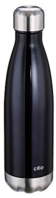 cilio ELEGANTE Trinkflasche Edelstahl schwarz, 500ml, auslaufsicher, Thermosflasche auch für kohlensäurehaltige Getränke, hält bis zu 18h warm und 24h kalt