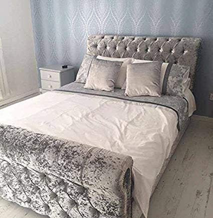 Diamond Sleigh Crush Velvet Upholstered Bed Frame 4ft6 Double (Grey 4ft6 Double)