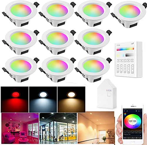 SUBOSI Bluetooth Smart 5W LED Einbaustrahler RGBW+CCT 5 in 1 Einbauleuchte LED Spots 230 Volt Dimmbar Einbauleuchten Stahl Deckenspot für Deckenspots Wohnzimmer