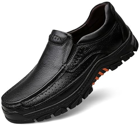 WNUKATO Mens Shoes Slip on Loafers Leather Causal Work Comfortable Walking Shoes Black 9UK