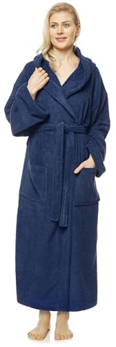 Peignoir de bain pour femmes avec capuchon, longueur mollet, Bleu foncé, S-M