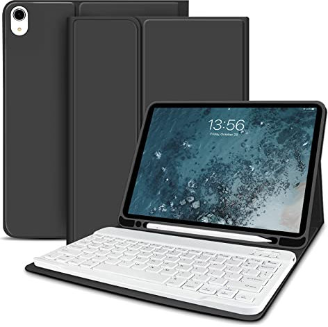 ZOYU Keyboard Case for iPad Air 11 Inch M3 (2025) / M2 (2024), iPad Air 5th/4th Generation 10.9 Inch (2022/2020) with Pencil Holder Slim Smart Cover Detachable Wireless Bluetooth Keyboard, Black