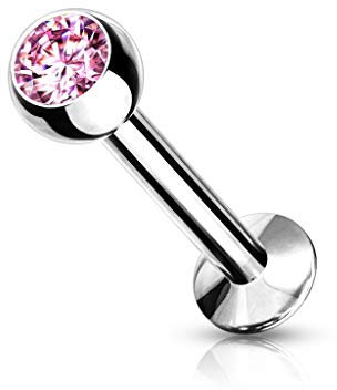 beyoutifulthings Lippen-Piercing Zirkonia 3-mm Silber Pink Piercing-s Lippe Stecker Chirurgenstahl Schraub-Verschluss Stab 8-mm lang 1,2-mm dick