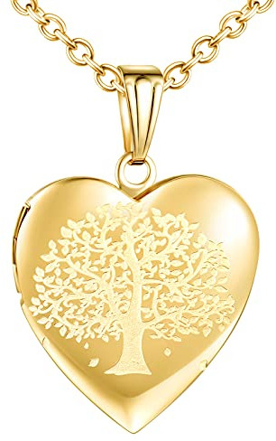 MicVivien Photo Médaillon Collier Femme, Pendentif Coeur en Acier Inoxydable avec motif Papillon/Arbre de Vie, Personnalisé Collier Bijoux pour Maman Femme Fille