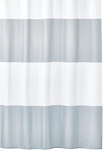 mDesign Duschvorhang mit breiten Streifen – waschbarer Vorhang für Dusche und Badewanne – Badezimmervorhang aus 100% gewebtem Polyester – grau/weiß