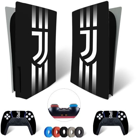MaD Vision® Extra-Durable Skin Set per PS5 Disc + 5 Paia di Aiming Rings | Pellicola Adesiva in Vinile Opaco per PlayStation 5 + 2 Controllers - per Juventus Design