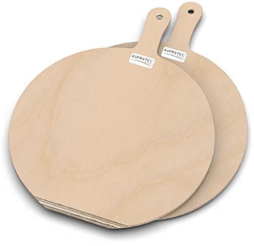 AUPROTEC Pizzaschaufel Holz Pizzaschieber Pizzabrett Birke geschliffen Modell Hendrik: 2er Set, Größe L Ø 36 cm