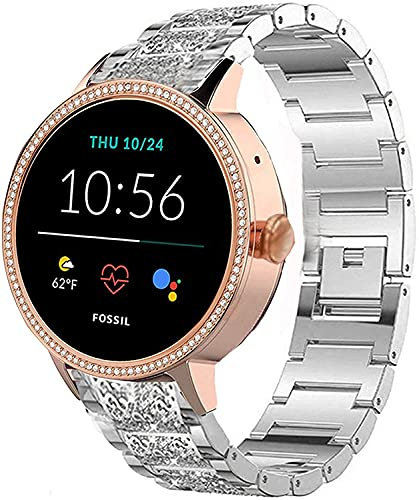 SkyBand Strass Metallo Acciaio Moda Donna Cinturino Compatibile per Fossil SmartWatch Gen 5E 42mm (Argento)