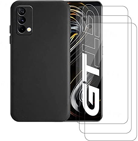 Young & Ming Funda para Realme GT Master Edition 5G + Cristal Templado[3 Piezas], Resistente Funda TPU Protectora e Anti-Scratch Blando Funda, Negro