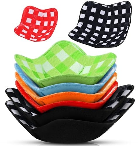 6 Pieces Plaid Bowl Huggers Check Microwave Bowl Holder Polyester Hot Bowl Holder Microwave Safe Plate Holder Heat Resistant Bowl Holder for Rice Soup Pasta Bowls (Red, Blue, Green, Yellow, Black)