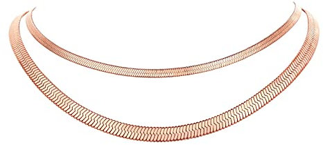 Rose Gold Necklace for Women Layered Necklace Set Snake Chain Herringbone Necklace for Women Dainty Choker Necklace Rose Gold Chain Herringbone Chain Stainless Steel Snake Necklace