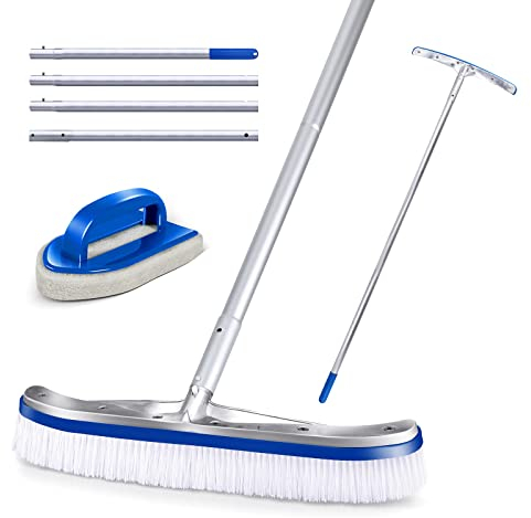 Masthome Brosse pour Piscine, Balai Brosse Piscine Premium 45 cm en Aluminium avec Manche de Clips EZ et Brosse Éponge Ligne d'eau, Brosse Paroi Piscine pour Fontaines, Murs, Planchers