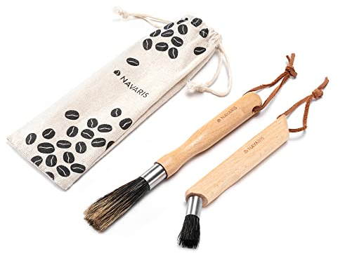 Navaris Kit de Cepillos para Cafetera – 2 cepillos con cerdas de jabalí para la Limpieza de cafeteras y molinillos de café