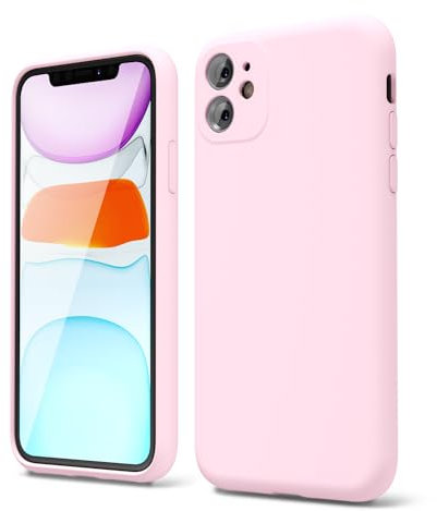 Oakxco for iPhone 11 Phone Case Liquid Silicone, Cute Thin Slim Soft Rubber TPU Plain Smooth Gel Cover for Women Girl Aesthetic Design, Matte Solid Protective & Shockproof Bumper Grip, Rose Light Pink
