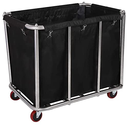 Wäschewagen, Groß Kommerziell Edelstahl Wäschewagen mit Rollen,für Home Hotel Wäschekammer,400L,120 Kg Tragkraft,90x65x80cm (Schwarz)