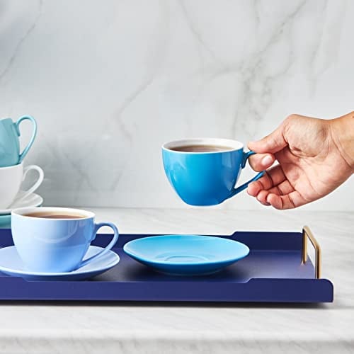 KARACA New Bone Tea Cup and Saucer Set for 6 Person, New Bone, 12 Piece, 220ml, Turkish Tea Glasses with Saucers for Cappucino and Latte, Multi-Use Hot Drinks Cups, Multi-Colored