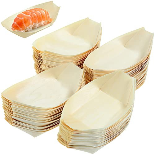 Platos de Barco de Sushi Desechables de 100 Uds. Platos de Bandeja de Sushi de Madera Natural para Catering Fiestas de Uso Doméstico