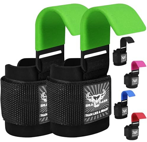 BEAST RAGE Ganci per sollevamento pesi Cinghie da polso in neoprene spesso imbottito rivestito in gomma avvolge il fitness antiscivolo Pull Up Deadlift Grips Allenamento Esercizio Palestra Allenamento