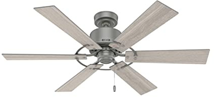 Hunter 52 inch Indoor Ceiling Fan No Light - Ceiling Fan without Light, 6 Blades, Standard Mount, For Bedroom, Living Room, or Kitchen, Pull Chain - Gilrock 52353, Matte Silver