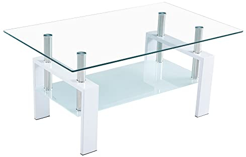 Couchtisch, Wohnzimmer Beistelltisch, Sofatisch, 2 Schichten gehärtetes Glas Couchtisch Einfach Modern Kleine Wohnung Wohnzimmer Kreativ Mini Rechteckig Edelstahl Couchtisch Cocktailtisch (