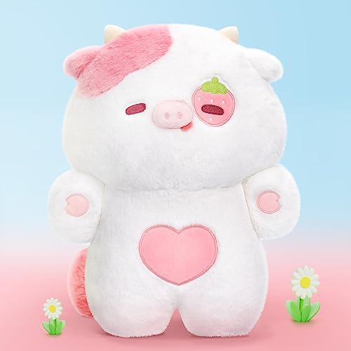 Mewaii Plüschtier 45 cm Erdbeerkuh Kuscheltier für Kinder, Kawaii Kuscheltiere Stofftier Plüsch Kissen Cute Plushies, Spielzeug Geschenk für Kinder Mädchen Jungen