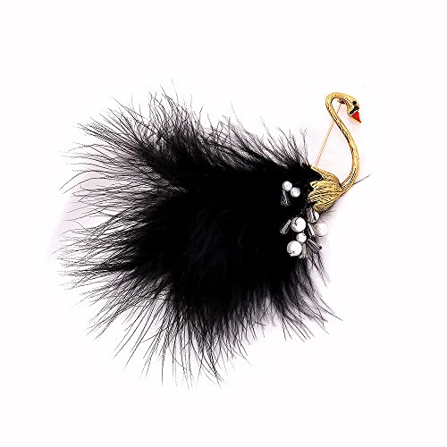 IMINI Vintage Schwanen Brosche für Frauen Mädchen - Modische Muschelperlen Schwarze Tier Vogel Broschen Anstecknadeln