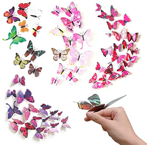 XZMCAT 48 Stück 3D Schmetterlinge Deko für wand deko, Schmetterling Wandtattoo für dekoration schlafzimmer, Schmetterlinge Fliegende Wandaufkleber für kinder, mädchen, Hochzeit, Zuhause, Badezimmer