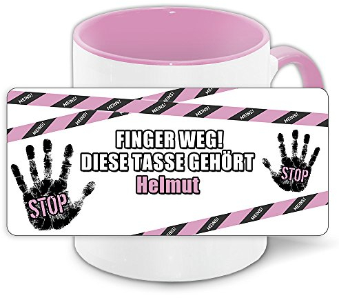 Büro-Tasse mit Namen Helmut und schönem Motiv Finger weg, diese Tasse gehört .., Farbe: rosa