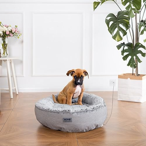 Home Deluxe - Beheizbares Haustierbett Comfy - 50 x 50 x 13 cm, Farbe: Grau, Baumwollfüllung, Stecker mit USB Anschluss I Hundebett Hundekissen Bett für Katzen