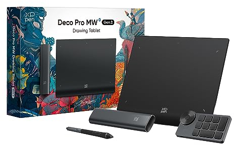 XPPen Tablette Graphique, Deco Pro MW (Gen 2) Tablette Graphique Bluetooth 5.0 sans Écran, Stylet à 16K(16384) Niveaux de Pression, Compatible avec Windows Chrome OS macOS 10.10 Android 10.0 Linux