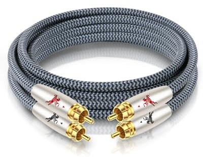 Impeto Qualità Audiofila Cavo RCA Audio Stereo Cinch 3m 2 Cinch Maschio a 2 Cinch Maschio HiFi Rosso e Bianco-Connettore Cavo Compatibile per Home Cinema CD Lettore Amplificatore (3m,Nero ,Nylon
