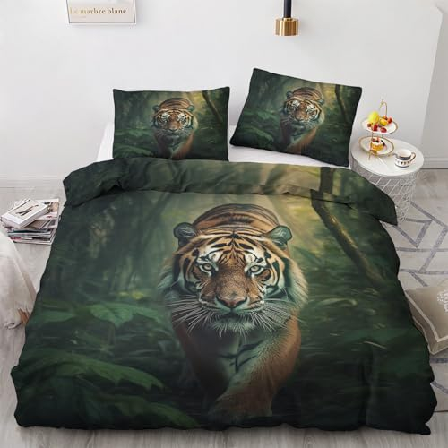 GEDAEUBA Winter Bettwäsche 135x200 Tiger - Wilde Tiere Bettbezug 135 x 200 2er Set, Wendebettwäsche und Kissenbezug 80x80, Weiche & Angenehme & Warme Mikrofaser Bettwäsche-Sets mit Reißverschluss