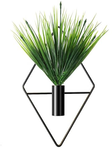 Triangle and Rhombus Shapes Metal Hanging Planters Vase with Artificial Aquatic Plants Geometric Wall Decor Indoor Plants Holder for Home Living Room Porch Office (1PCS, Black)