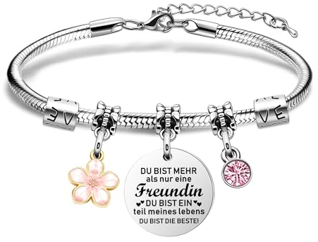 SAMORION Freundschaft Geschenk Für Freund,Mode Armbänder Für ihre Beste Freundin Frauen Mädchen Rosa Kristall Blumen Anhänger Geburtstag Weihnachten Jubiläum Armbänder