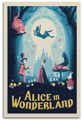koanga Vintage Literarische Poster Alice im Wunderland, dekoratives Gemälde, Leinwand-Wandposter und Kunstdruck, modernes Familienschlafzimmer-Dekor-Poster, 30 x 45 cm