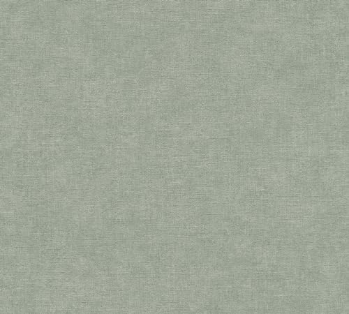 Livingwalls Textil-Vliestapete – Grün, Grau – 10,05 x 0,53 m | Einfarbig & vielseitig kombinierbar – matte Wandtapete, ansatzfrei & spurlos abziehbar – für Wohn-, Schlaf- & Arbeitszimmer
