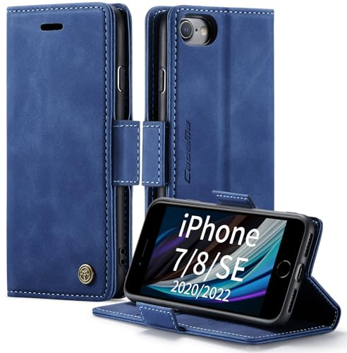 XYGLOW Handyhülle für iPhone SE 2022/2020 iPhone 8/7 Hülle Klappbar Premium PU Lederhülle Klapphülle【RFID Schutz】 Kartenfach Standfunktion Schutzhülle für iPhone 7/8/SE Flip Case Wallet Tasche, Blau