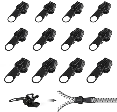 12 Stück Reißverschluss Schieber Ersatz - Abnehmbare Reißverschluss Zipper Pull Fixer Reißverschluss, Abnehmbare Zipper Pull Fixer für Jacken, Koffer, Rucksäcke (Schwarz)