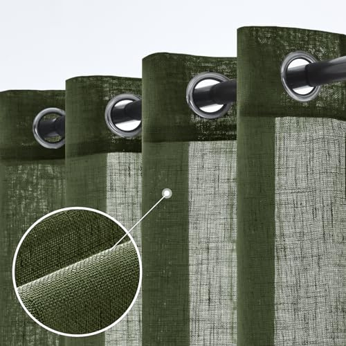 Woaboy Leinen Gardinen Vorhänge Ösen 2er Set 140x260cm Matcha Grün | Leinenoptik und halbtransparentes Gewebe für Wohnzimmer und Schlafzimmer, moderne Stores mit weichem Licht.