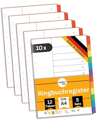 perfect line Ordner-Register DIN-A4, 12-teilig, 50er Set, Karton, Made in Germany
