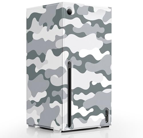 WOLIBEAR Magnetische Smart Wraps für Xbox Series X Konsole, vollständiger Schutz, Schutzhülle für Xbox Series X Zubehör mit hochwertigem PU-Leder und weichem Innenfutter, Grau Camo, XSX46MG-US