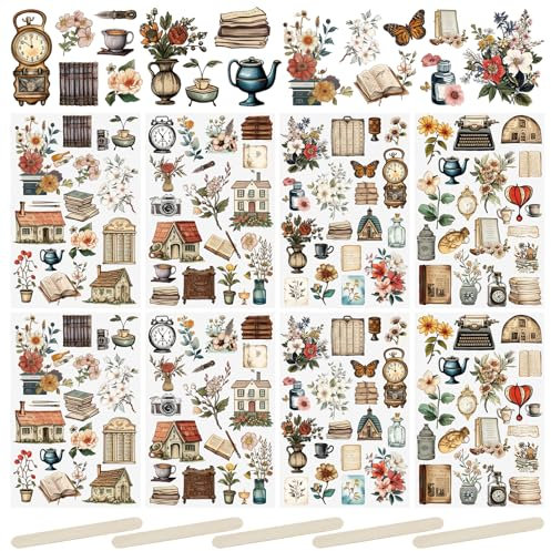WANDIC 16 Sheets Rub On Transfer Sticker, Vintage Theme Transfer Decals Retro Dress DIY Scrapbook Stickers for Greeting Cards Gift Wrapping Decoration