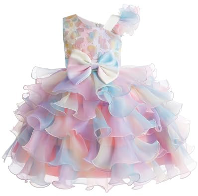 Miipat Ragazze Abito Una Spalla Paillettes Principessa Senza Maniche Vestito Bambine e Ragazza di Fiori Damigella d'Onore Tutu Abiti Bambini Festa Compleanno Matrimoni Rainbow 120 5-6 Anni