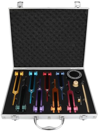 Chakra Tuning Fork Set, Weighted Tuning Forks for DNA Healing, Sound, Yoga, Activating Tool, Acupoint Massage Base, with Silicone Hammer and Bag